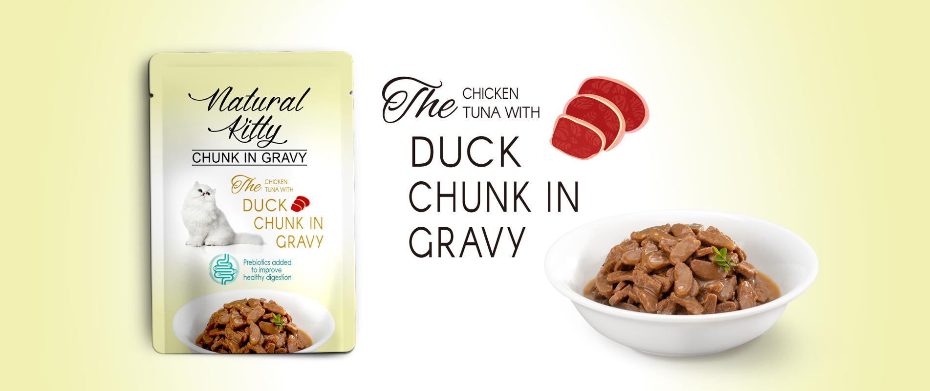 Chicken, Tuna with Duck Chunk in Gravy